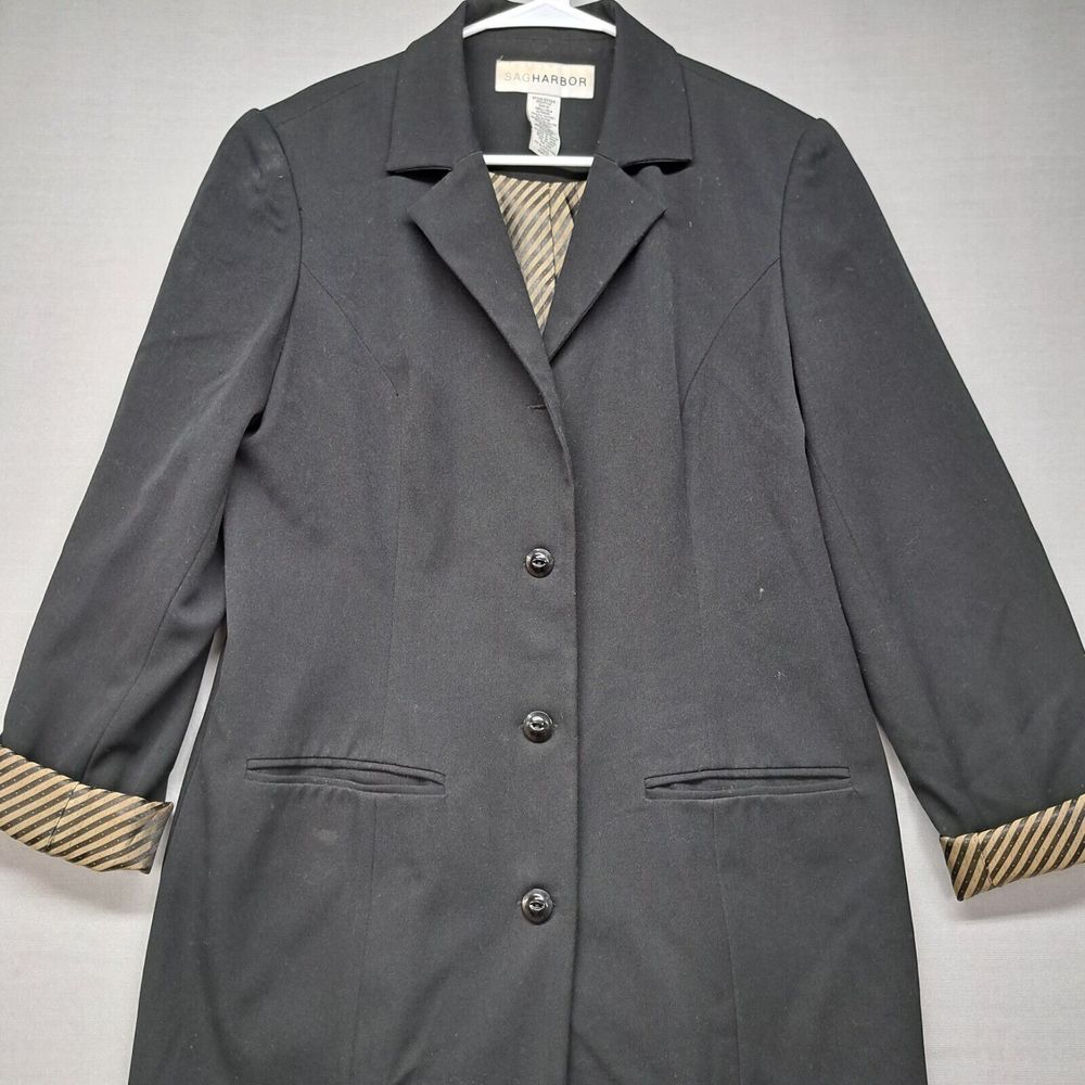 Sag Harbor Womens Blazer Jacket Coat Black Size 10 Front Button Formal Ladies
